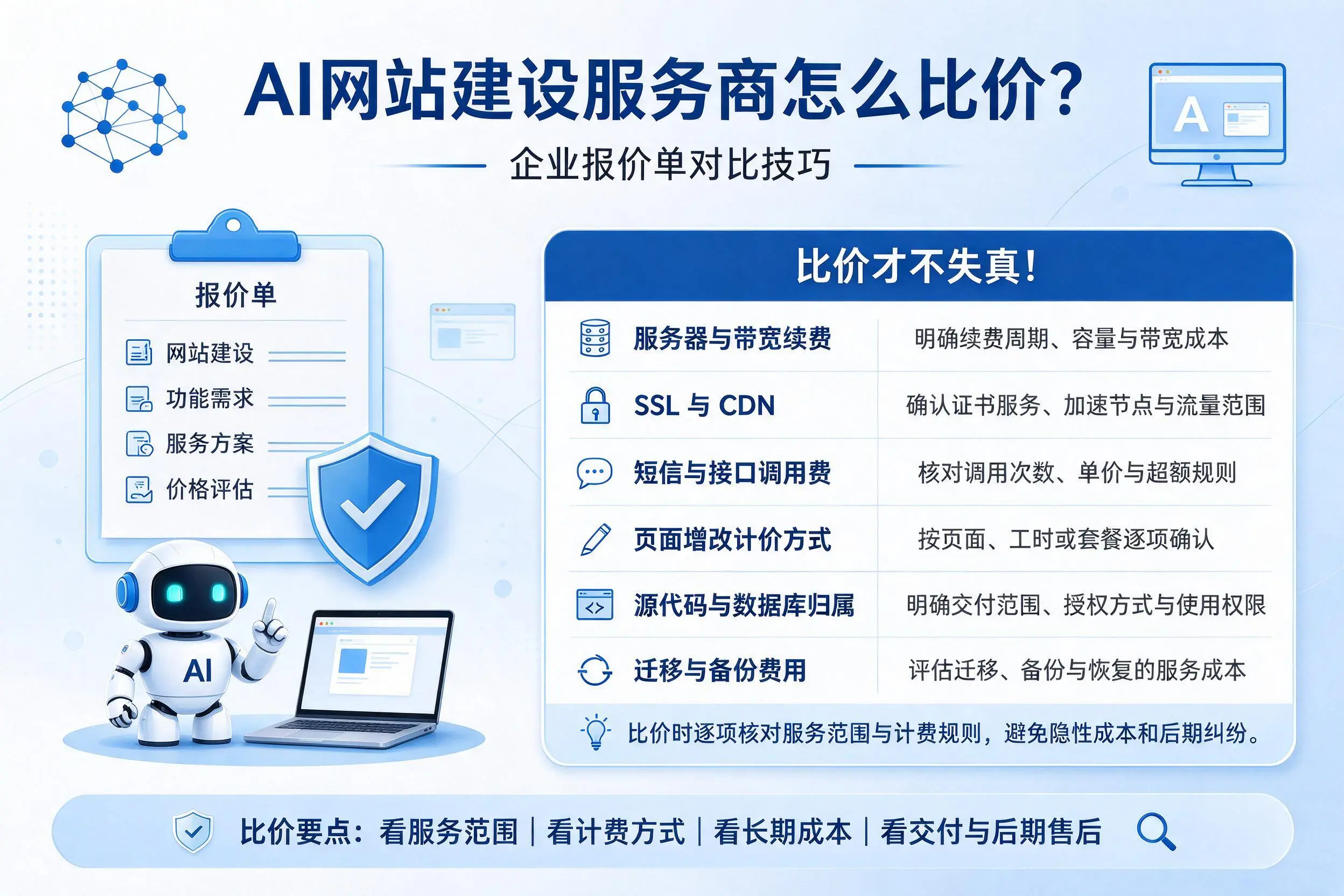 AI网站建设服务商怎么比价?衢州企业报价单对比技巧