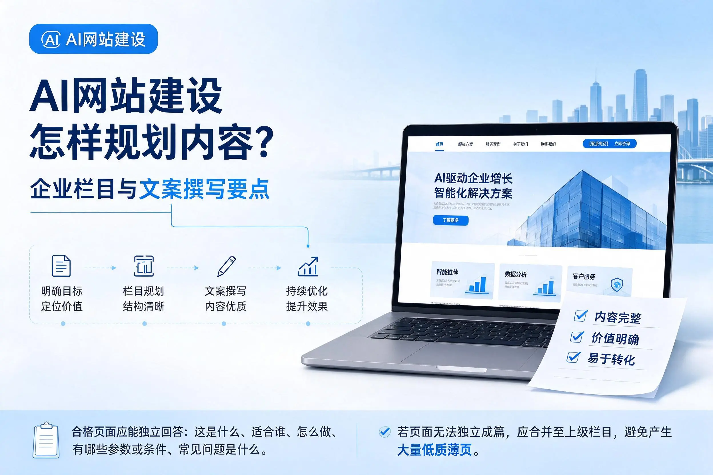 AI网站建设怎样规划内容？衢州企业栏目与文案撰写要点